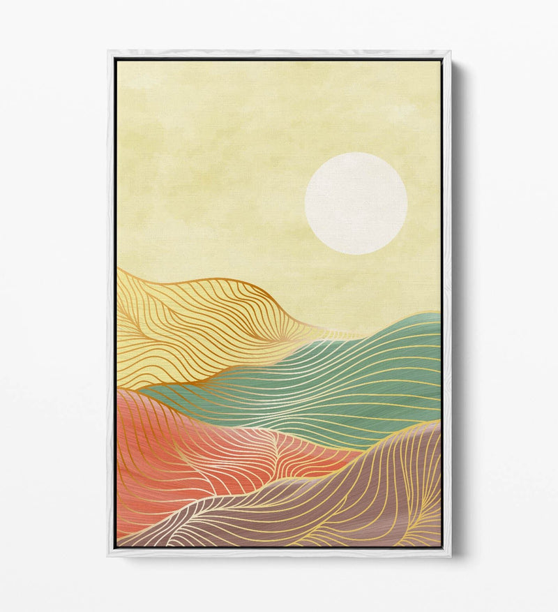 Canvas Wall Art Print – Abstract Multi Colour Mountains Sunrise with Premium Float Frame