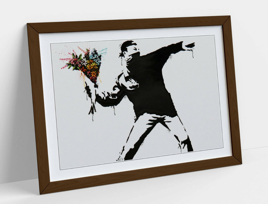 BANKSY, FLOWER BOMBER SPLASH ART -FRAMED WALL ART PICTURE PRINT