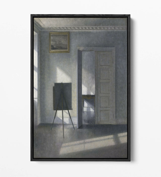 VILHELM HAMMERSHOI, INTERIOR WITH EASEL -FLOAT EFFECT CANVAS WALL ART PRINT