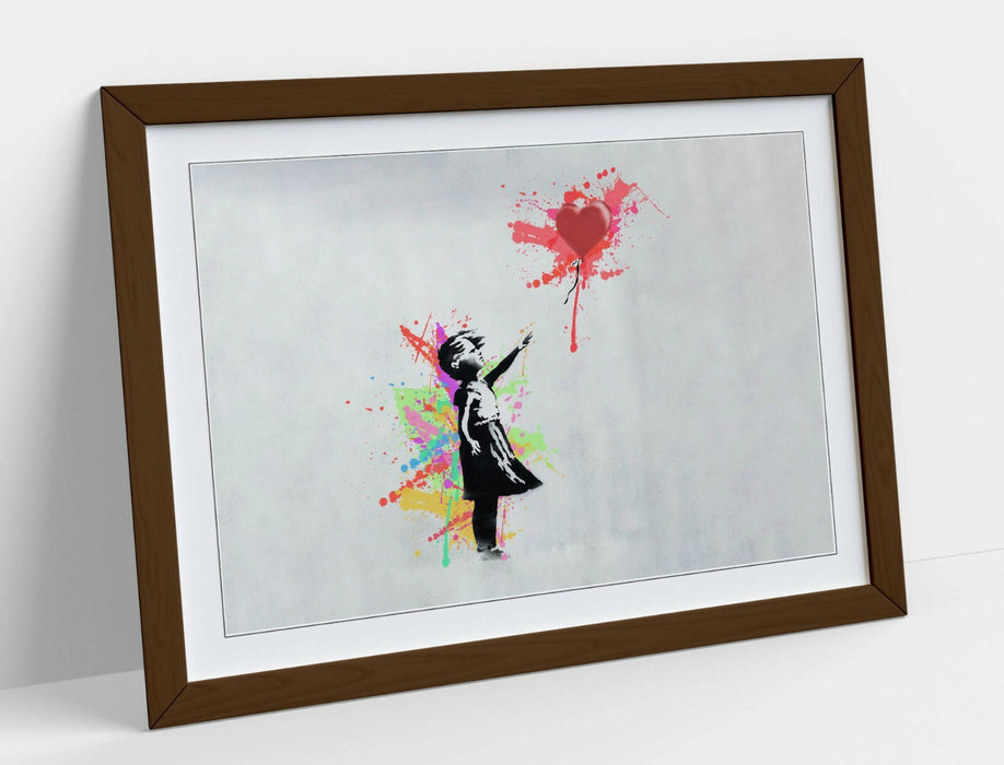 BANKSY, BALLOON GIRL RAINBOW SPLASH ART 2 -FRAMED WALL ART PICTURE PRINT