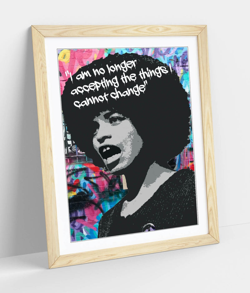 Framed Poster Art – Angela Davis Quote Graffiti Activist Print with Handmade UK Frame
