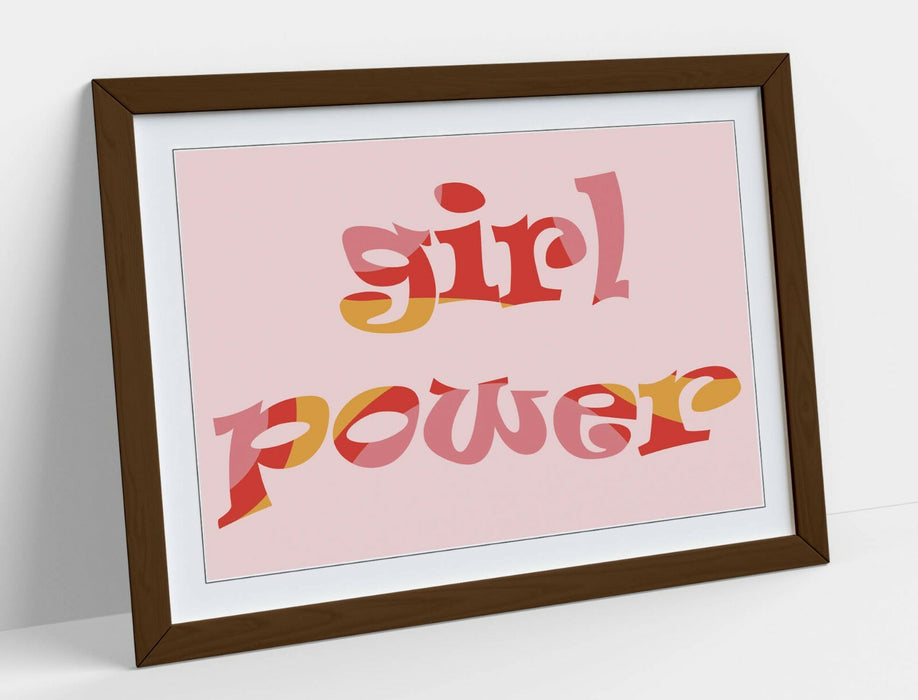 "GIRL POWER" GROOVY FEMINIST QUOTE 3 -FRAMED WALL ART PICTURE PRINT- PINK YELLOW