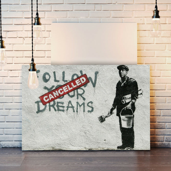 BANKSY - FOLLOW YOUR DREAMS CANCELLED CANVAS WALL ART PRINT ARTWORK GRAFFITI