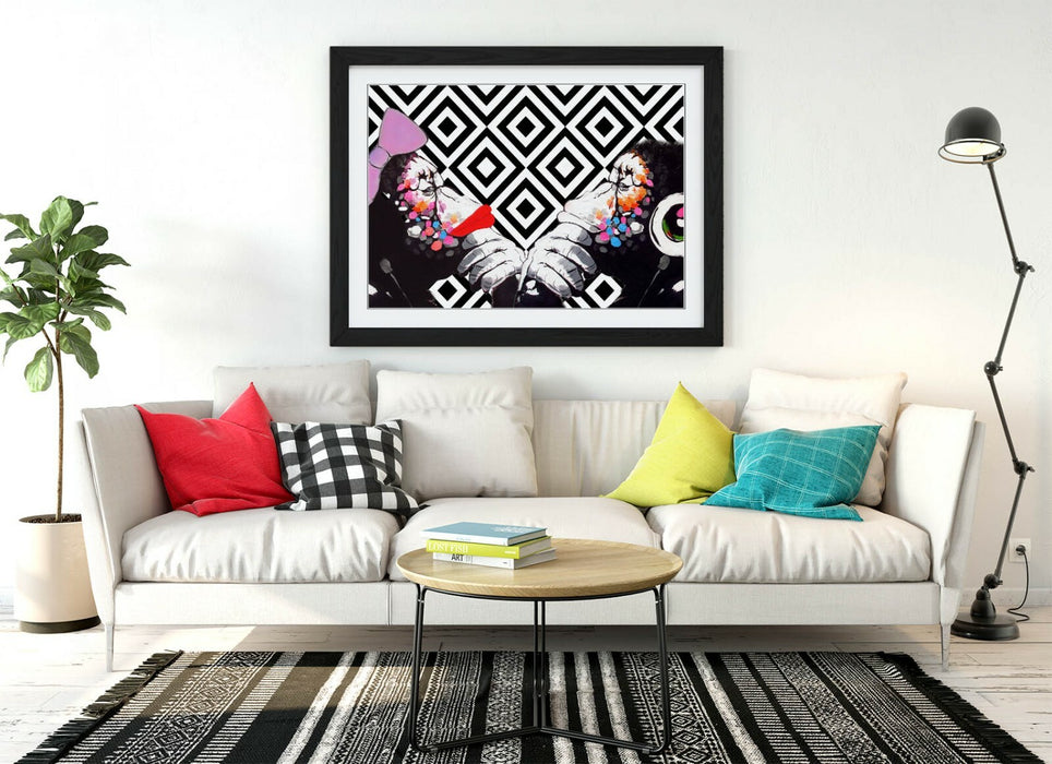BANKSY DJ MONKEY THINKERS DUO -FRAMED POSTER WALL ART PRINT ARTWORK- BLACK WHITE