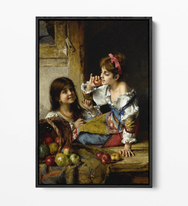 Canvas Wall Art Print - Girls With Apples & Pears | Premium Float Effect Canvas