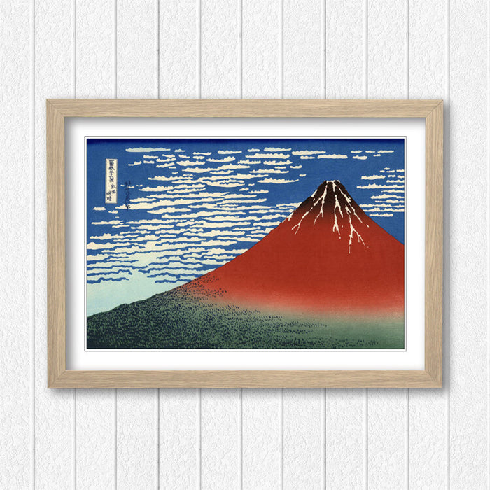 Hokusai Mount Fuji Poster - Red Framed Art Print on Matte Paper, Ready to Hang