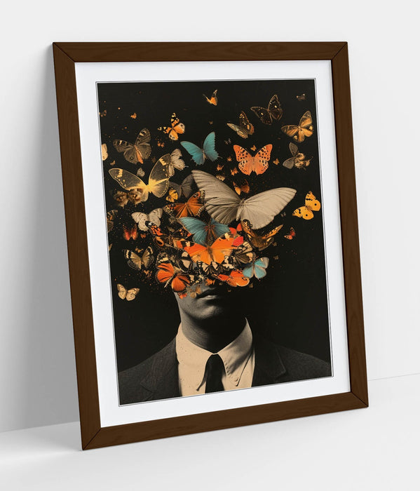 Framed Wall Art - Contemporary Man Portrait Poster with Butterflies | Handmade UK Frame