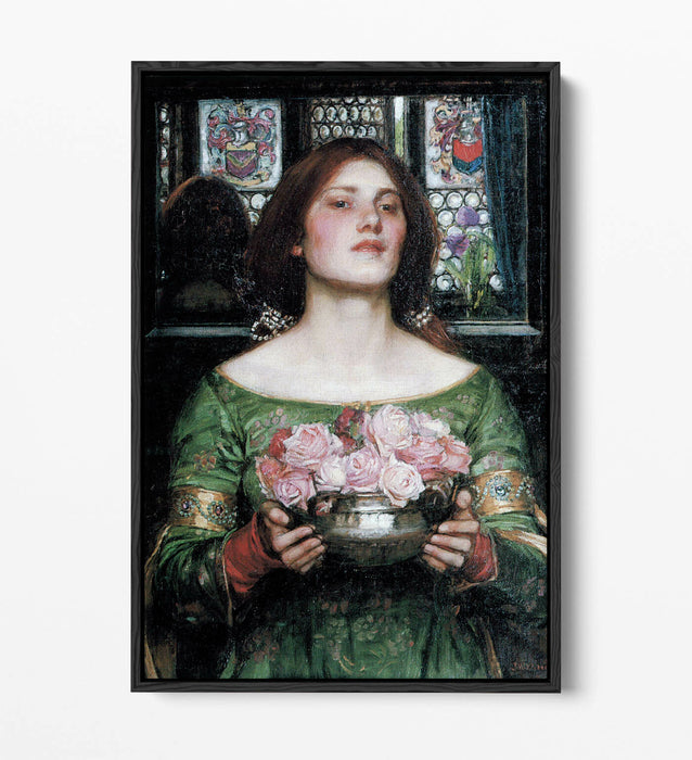 WATERHOUSE GATHER YE ROSEBUDS -FLOAT EFFECT CANVAS WALL ART PIC PRINT- PINK