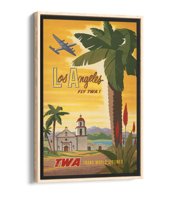 RETRO LOS ANGELES TRAVEL POSTER -FLOAT EFFECT CANVAS ART PRINT- GREEN