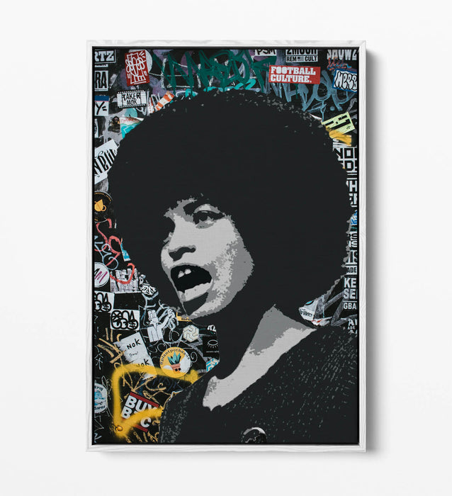 ANGELA DAVIS ACTIVIST GRAFFITI -FLOAT EFFECT CANVAS WALL ART PIC PRINT BANKSY
