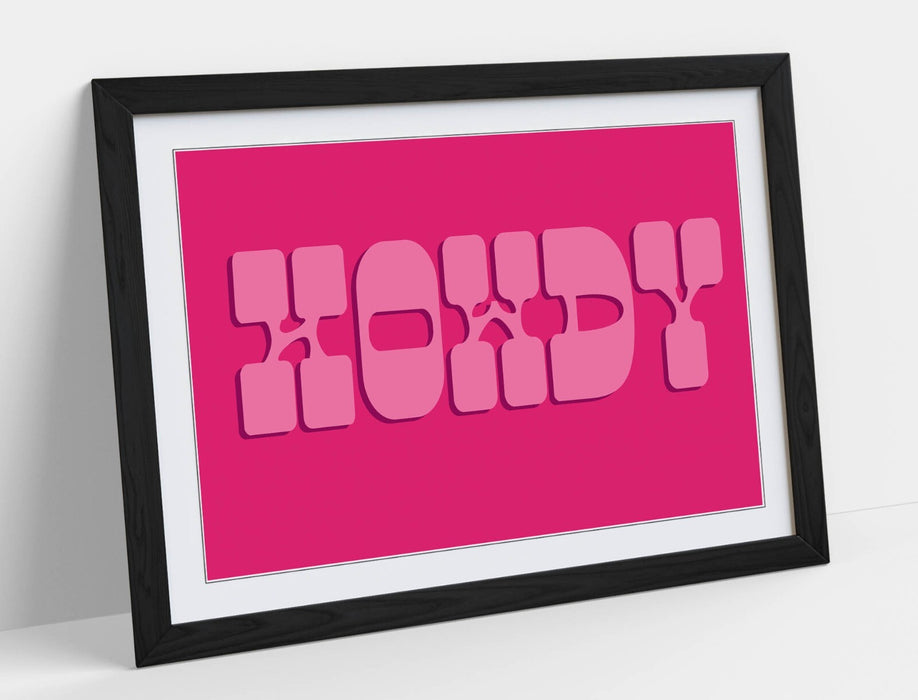 "HOWDY" TRENDY PINK COWBOY QUOTE -FRAMED WALL ART PRINT ARTWORK POSTER