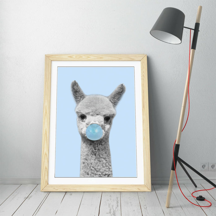 ALPACA BLACK WHITE BABY BLUE BUBBLEGUM -FRAMED ART POSTER PICTURE PRINT ARTWORK