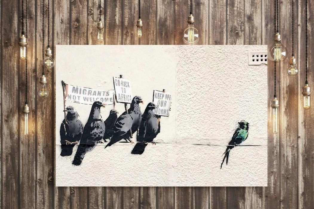BANKSY CANVAS STREET WALL ART PRINT ARTWORK - Racist Xenophobic Pigeons