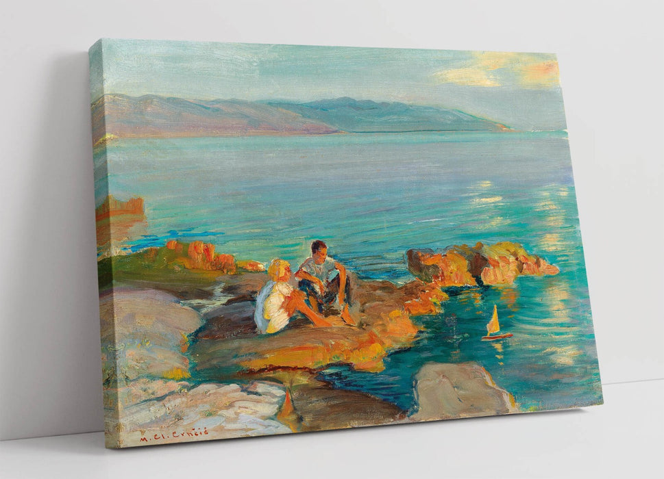 Canvas Wall Art - Children On The Beach Handmade Canvas Art Print With Scratch Resistant Finish