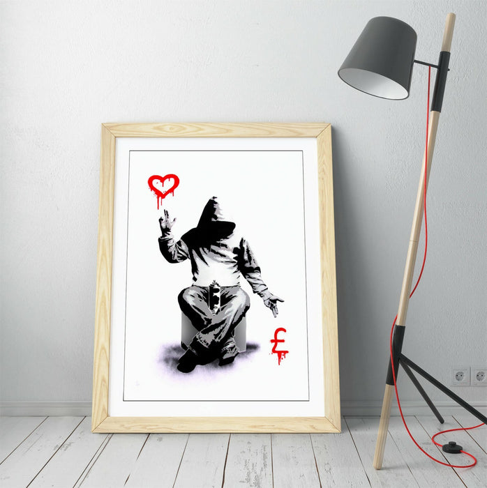 BANKSY, LOVE OR MONEY -FRAMED WALL ART PICTURE PRINT- GRAFFITI STREET ART