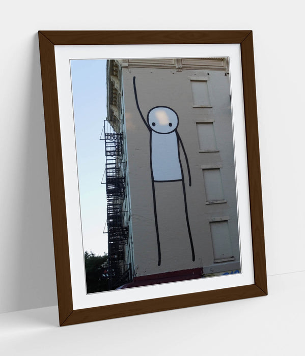 Funny Graffiti Poster – Framed Wall Art Featuring Stick Man Print With Wood Grain Frame