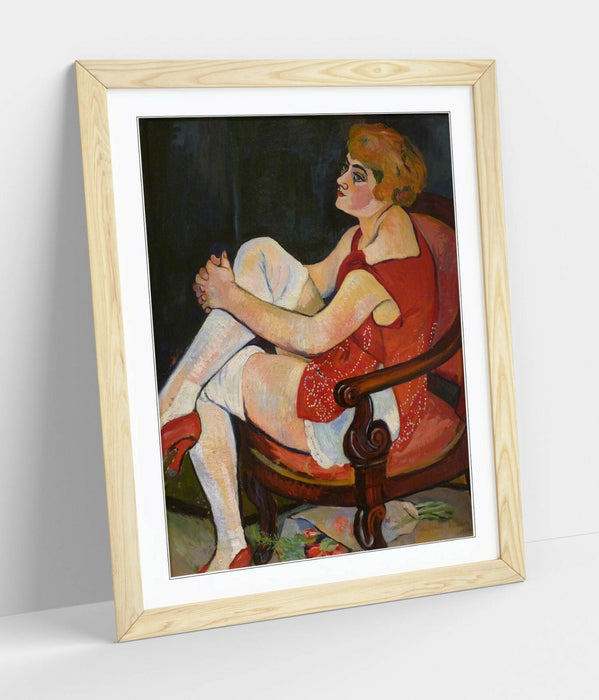 Framed Wall Art - Suzanne Valadon Woman In White Stockings Print With Woodgrain Frame