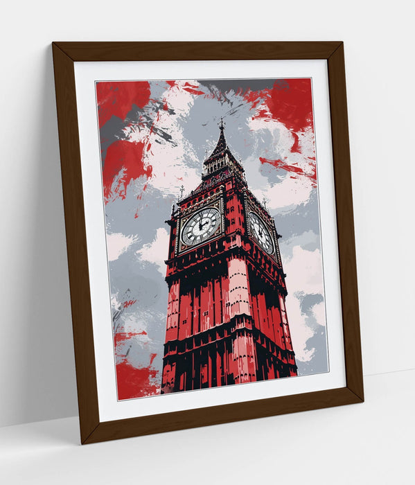 Framed Wall Art - Big Ben Poster Print With Red Grey Wall Decor, Matte Paper