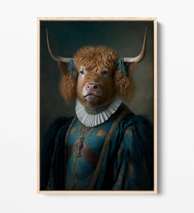 Highland Cow Canvas - Funny 18th Century Portrait | Float Effect Wall Art Print