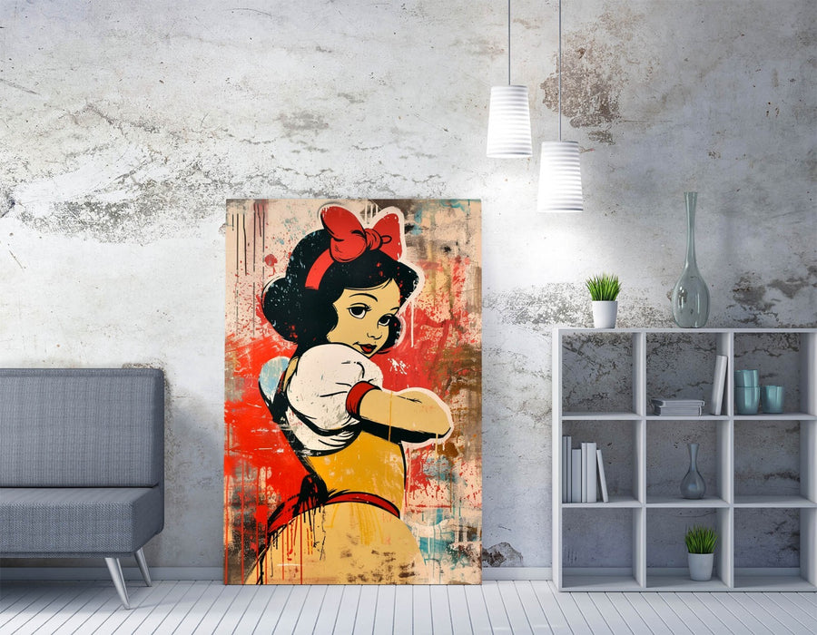 Canvas Wall Art - Edgy Snow White Red Splash Graffiti Urban Home Decor Print