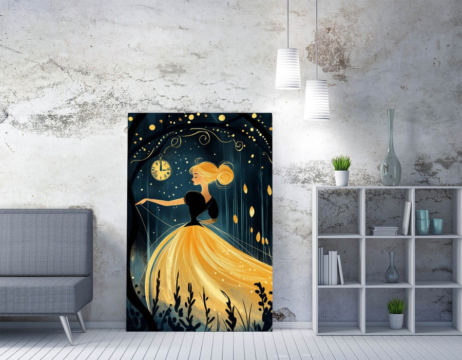 Kids Canvas Wall Art – Gold Cinderella Fairy Tale Print | Handmade Premium Canvas