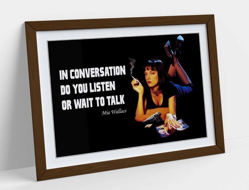 Pulp Fiction Poster - Framed Mia Wallace Art with Orange Woodgrain Frame