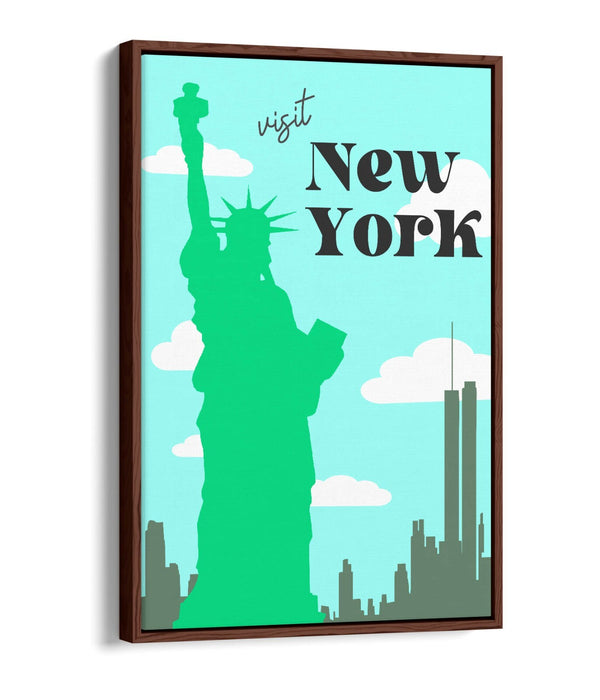 RETRO VINTAGE VIVID BRIGHT NEW YORK TRAVEL POSTER -FLOAT EFFECT CANVAS ART PRINT
