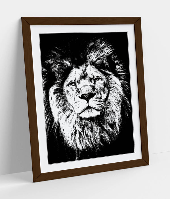 LION HEAD BLACK AND WHITE -WALL ART PRINT STRENGTH COURAGE 4 FRAME SIZES POSTER