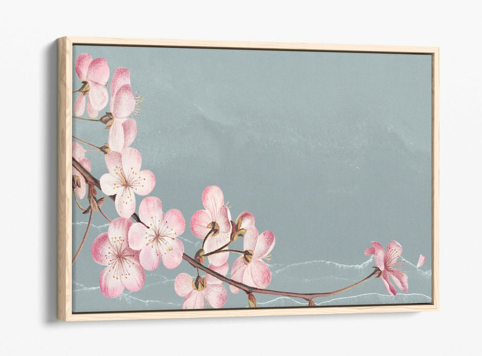 CHERRY BLOSSOM -FLOAT EFFECT CANVAS WALL ART PIC PRINT- BLUE GREY PINK