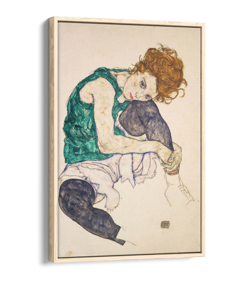 Canvas Wall Art - Egon Schiele, Seated Woman With Legs - Float Effect Print Green