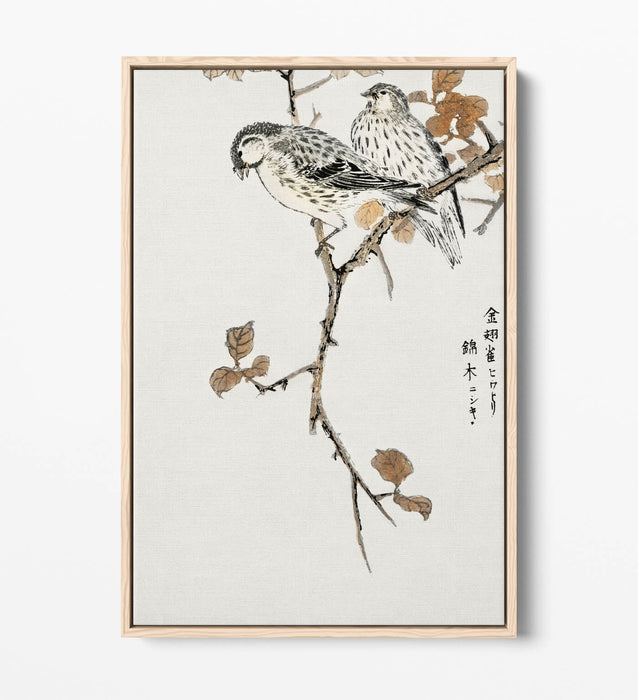 Canvas Wall Art - Numata Kashu Siskin & Euonymus Alata | Float Effect, Premium Frame