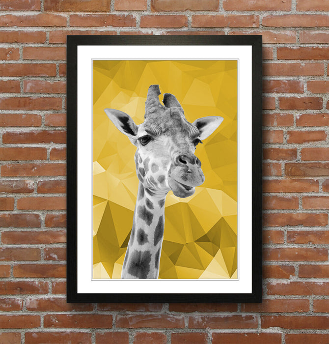 Giraffe Framed Poster - Black White Giraffe Print | Yellow Mustard Decor Wall Art