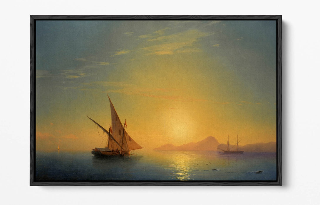 Float Effect Canvas Art – Ischia Sunset Island Handmade Wall Print with Premium Varnish