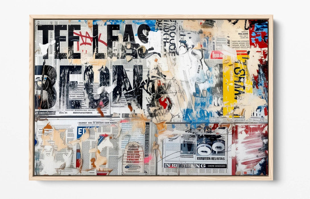 Canvas Art Print - Abstract Newspaper Collage Graffiti Style Float Effect