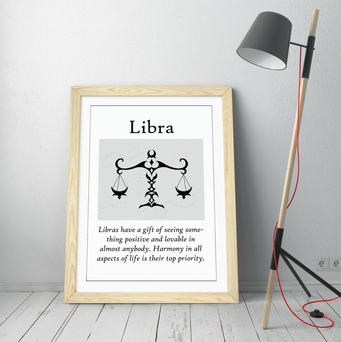 LIBRA STAR SIGN ZODIAC ASTOLOGY QUOTE SLOGAN -FRAMED WALL ART PICTURE PRINT