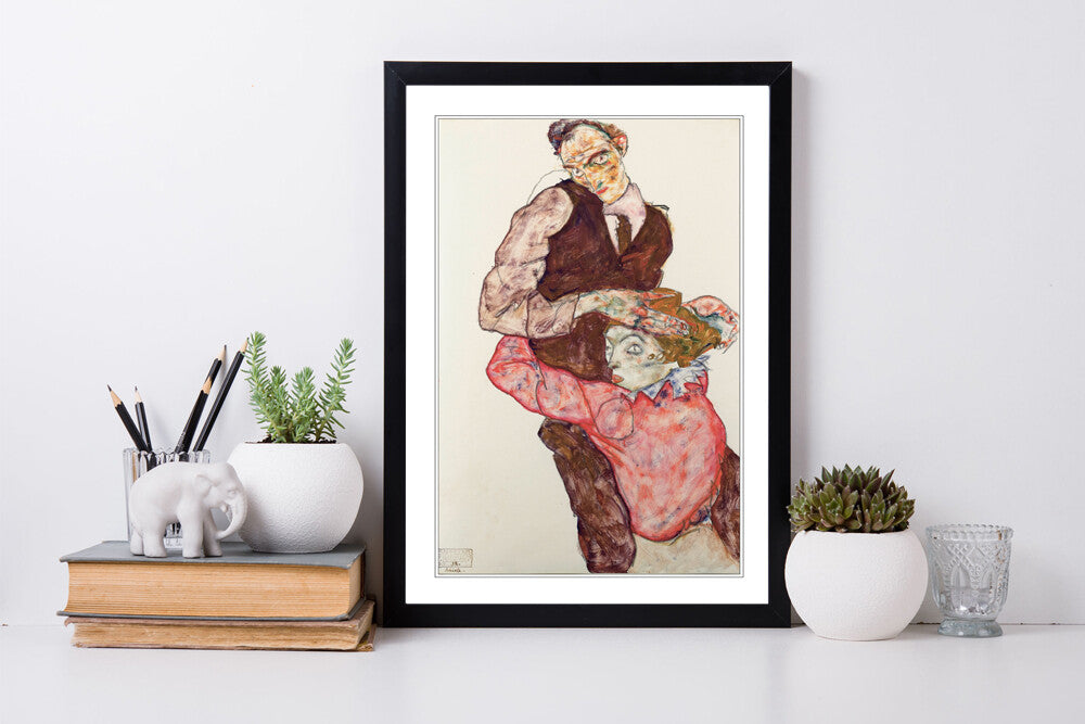 Framed Wall Art Poster Egon Schiele Print - Modern Woodgrain Frame Decor