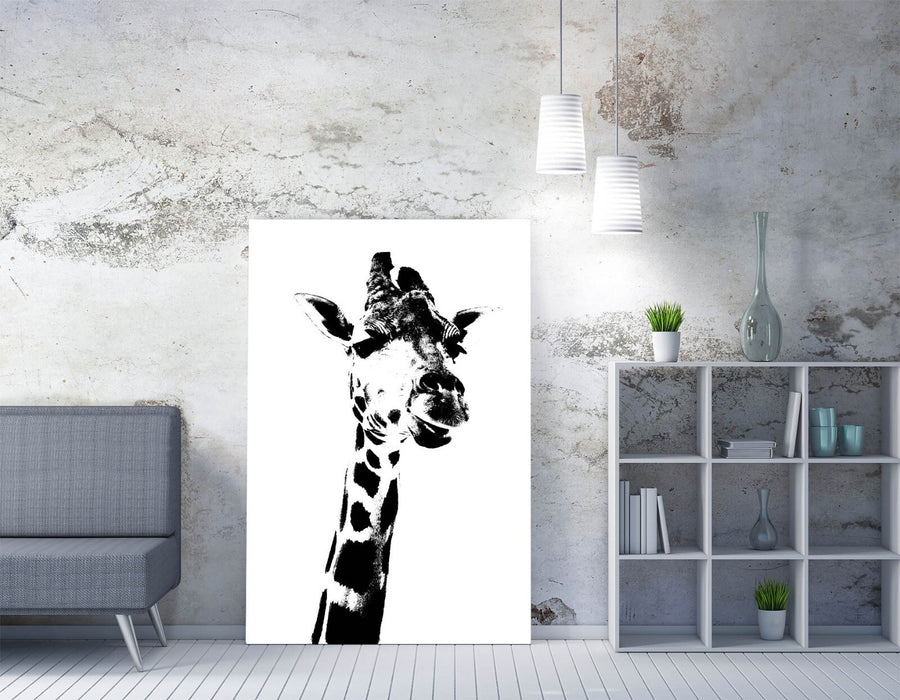 GIRAFFE, BLACK AND WHITE ANIMAL STENCIL STYLE -CANVAS WALL ART PRINT ARTWORK