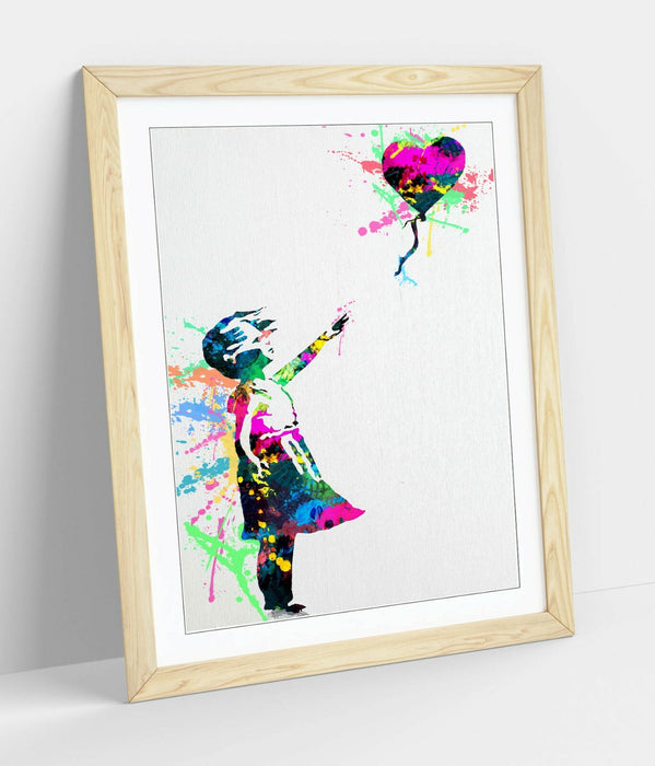 BANKSY, BALLOON GIRL RAINBOW SPLASH ART -FRAMED WALL ART PICTURE PRINT
