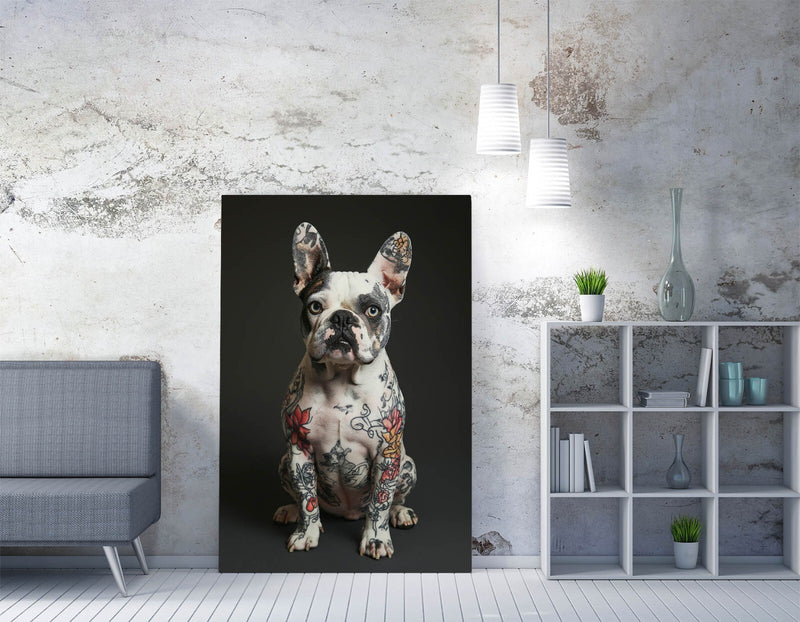 Funny French Bulldog Canvas – Tattooed Dog Print Ready To Hang Wall Art
