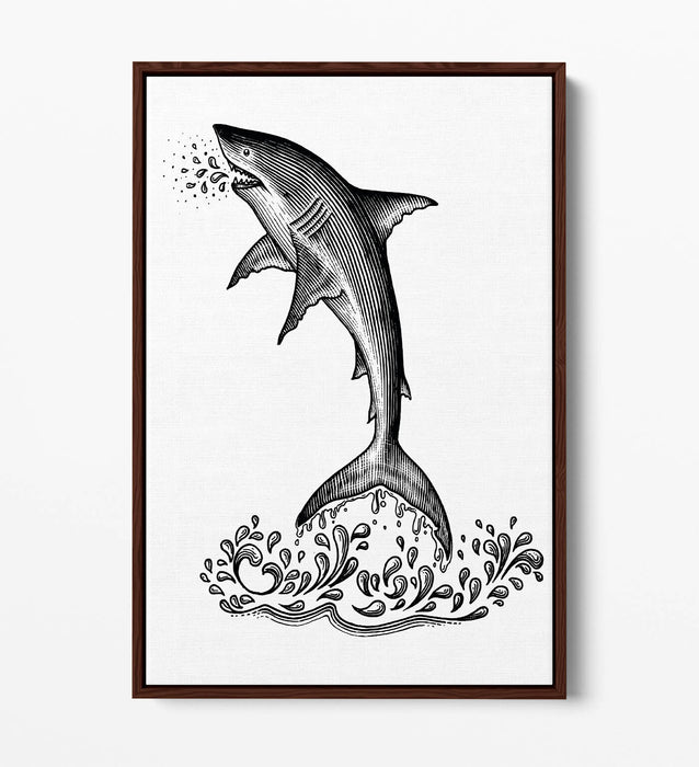 Shark Canvas Wall Art - Float Effect Ocean Animal Print On MDF Frame