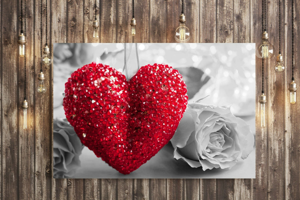Canvas Wall Art - Heart Rose Love Artwork | Framed Handmade Print