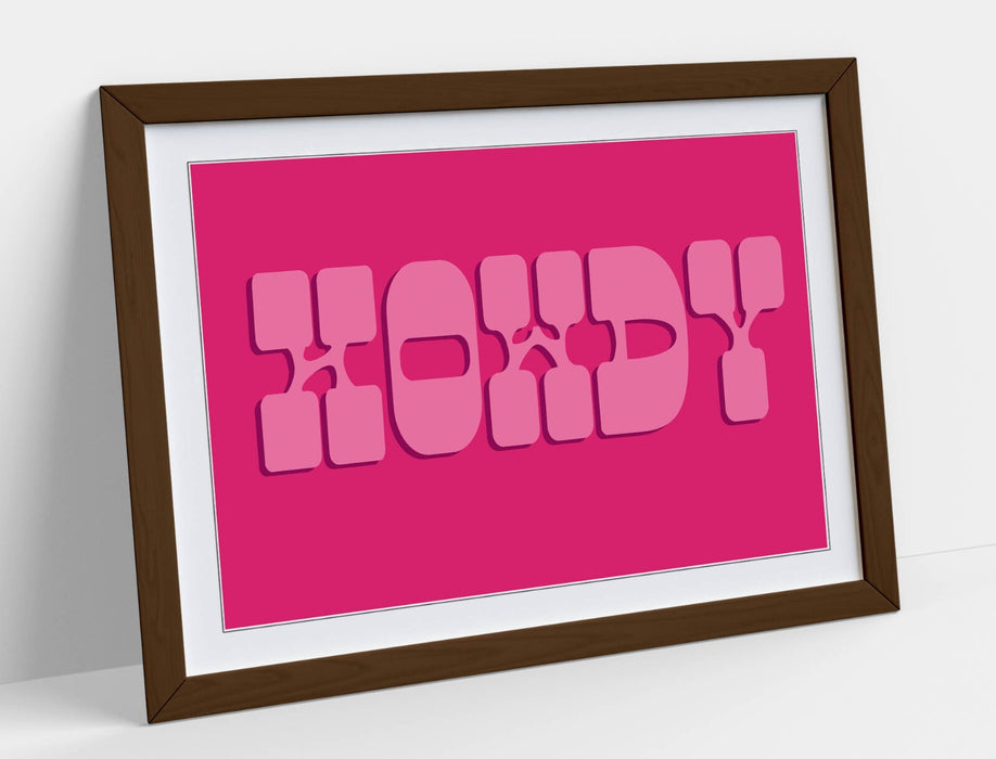 "HOWDY" TRENDY PINK COWBOY QUOTE -FRAMED WALL ART PRINT ARTWORK POSTER