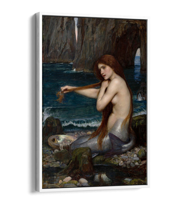 JOHN WILLIAM WATERHOUSE MERMAID -FLOAT EFFECT CANVAS WALL ART PIC PRINT- BLUE