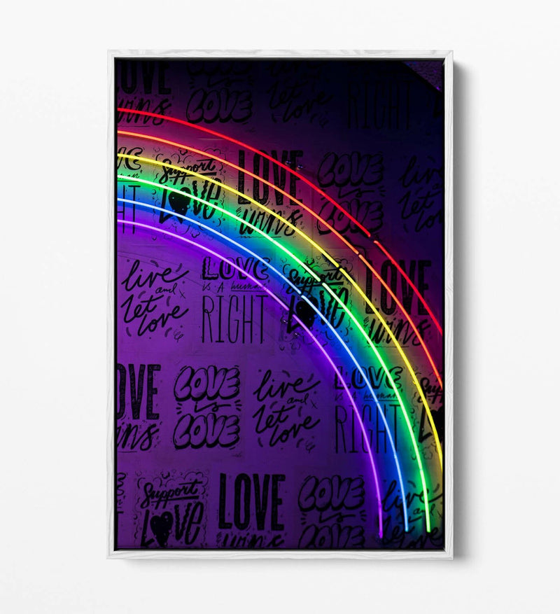 Neon Lights Canvas - Rainbow Wall Art With Float Effect Frame | Handmade UK Canvas
