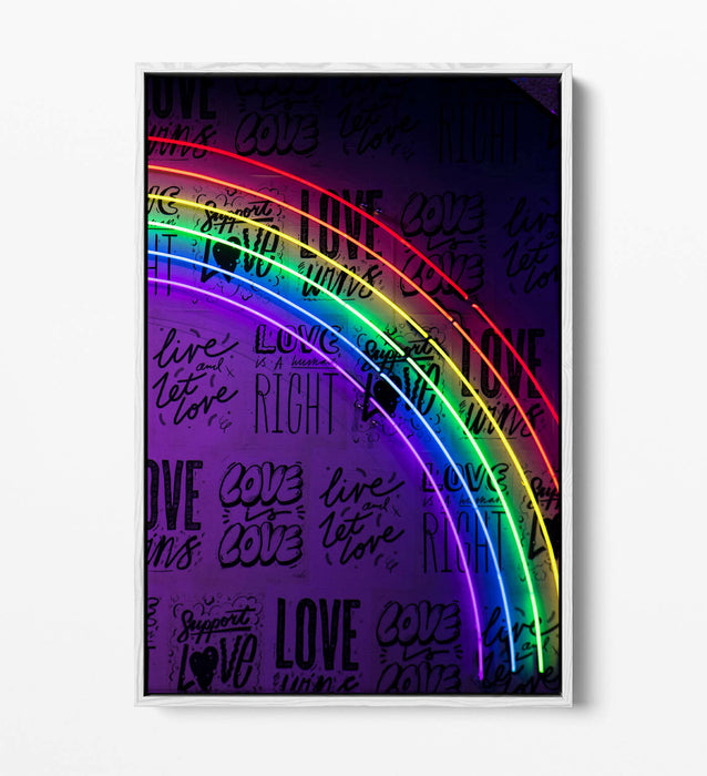 Neon Lights Canvas - Rainbow Wall Art With Float Effect Frame | Handmade UK Canvas