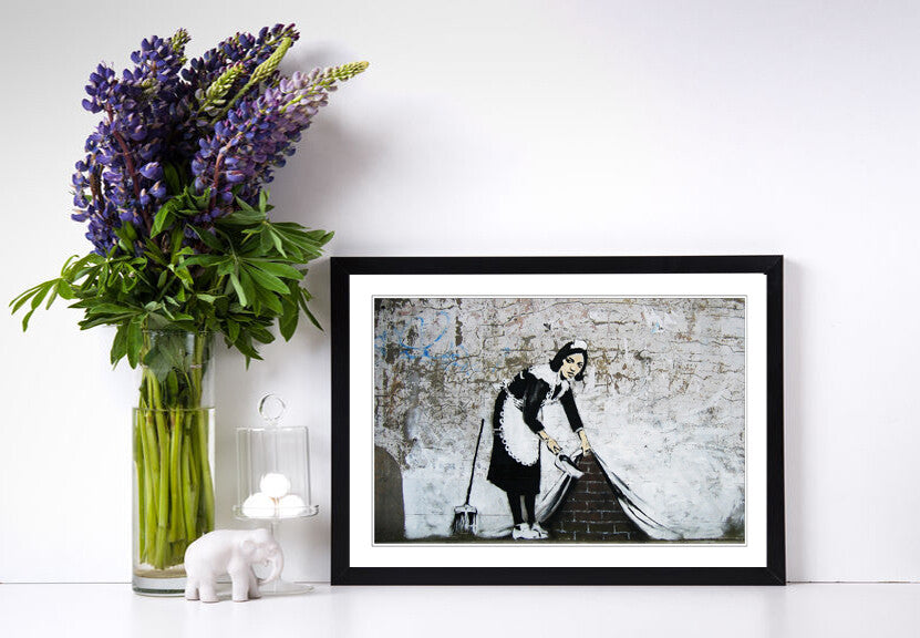 Banksy Framed Poster – Urban Street Art Print With Woodgrain Frame