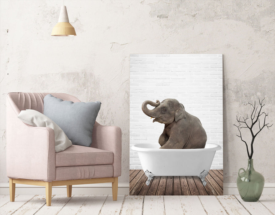 Elephant Animal in Bath CANVAS WALL ART PRINT ARTWORK PICTURE FRAMED POSTER