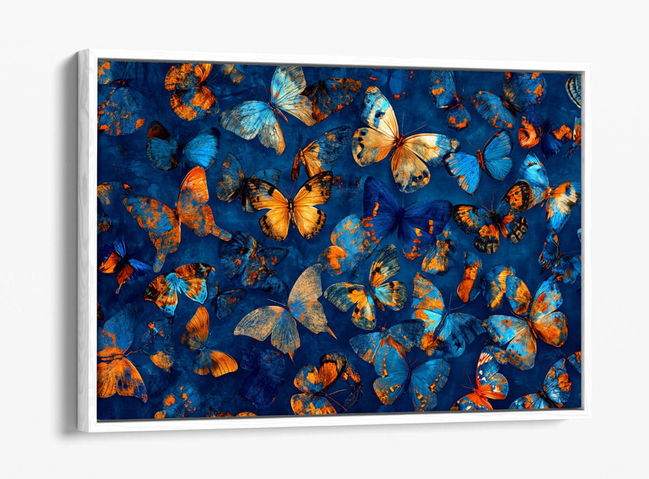 Butterflies Canvas Art - Orange Blue Float Effect On Premium MDF Frame