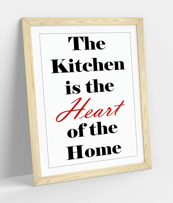 "KITCHEN IS THE HEART OF THE HOME" QUOTE SLOGAN -FRAMED WALL ART PICTURE PRINT