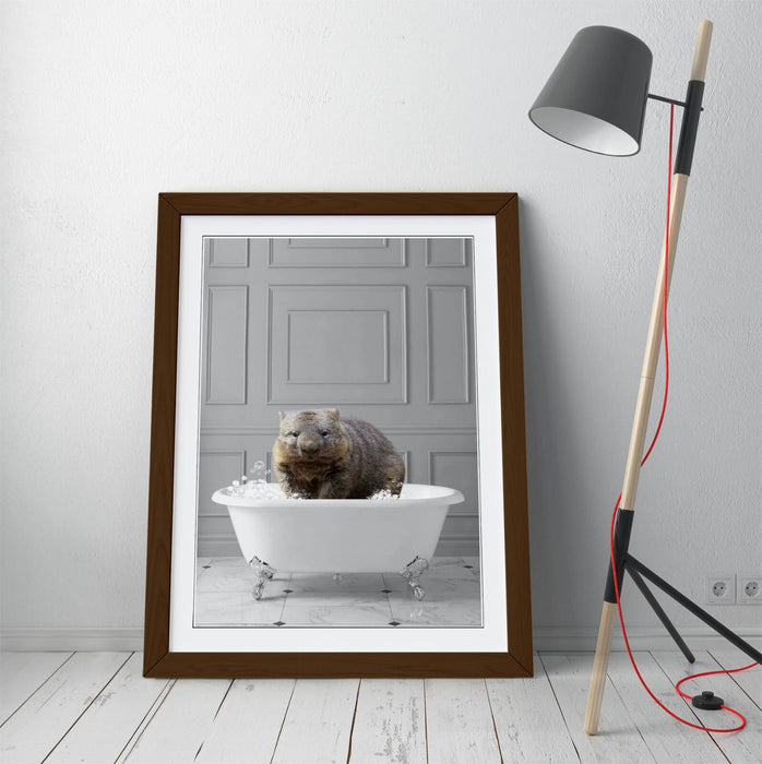 WOMBAT IN BATH PANEL WALL -ART FRAMED POSTER PICTURE PRINT BATHROOM ARTWORK